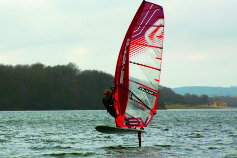 Click to Enlarge - David Horan foiling in the north arm at Rutland. Photo by Sam Buckland.