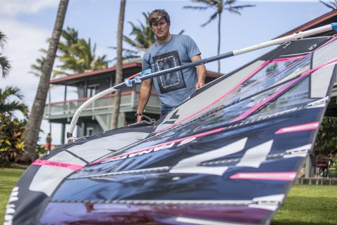 Pierre checking his sails in Maui