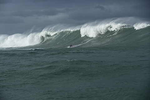 Thomas Traversa Windsurfing Cap Higuer during the storm Bella, on december,28-29 , in Basque country, Spain, Photo: Pierre Bouras /DPPI