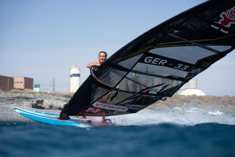 Lena gybing in Tenerife