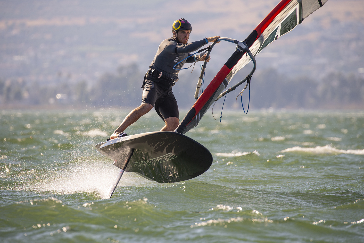 Nicolas cranking a foil gybe