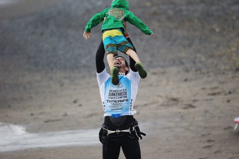 Celebrating a victory with his son