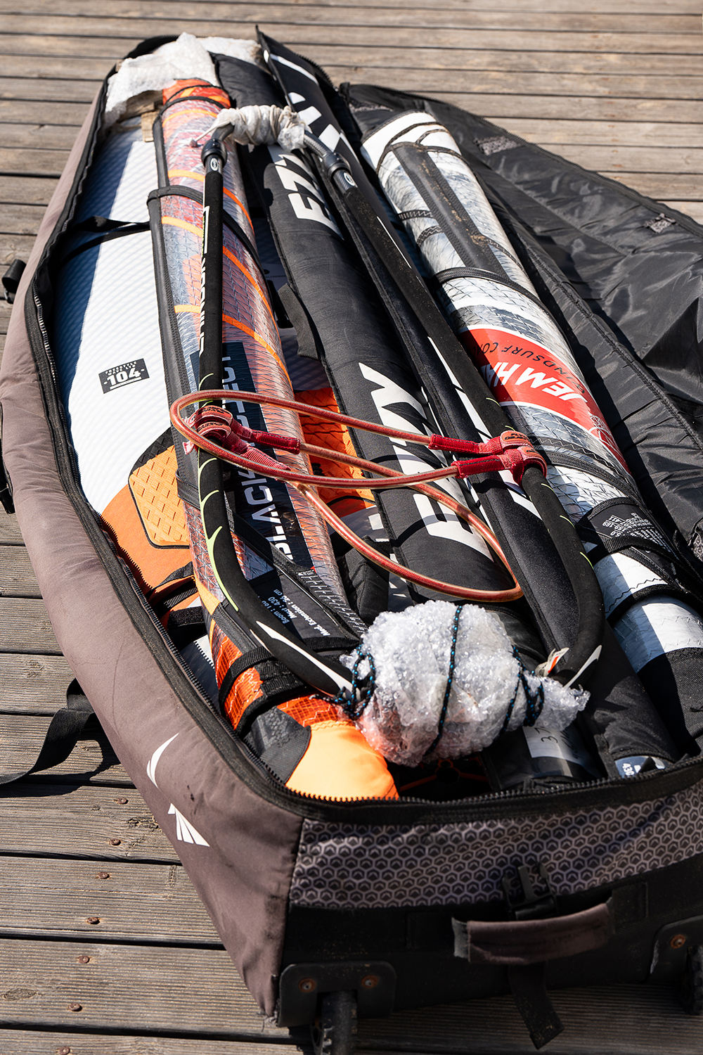 ‘Air vent released, board padded, straps off and rig bits on top.’