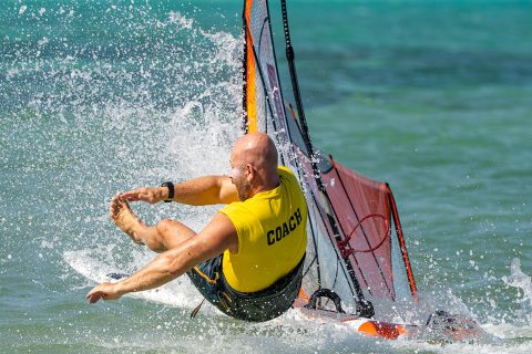 This duck crash comes from not getting the sail light at the start, and then not tipping it forward to keep the mast out of the water - be precise in your prep!