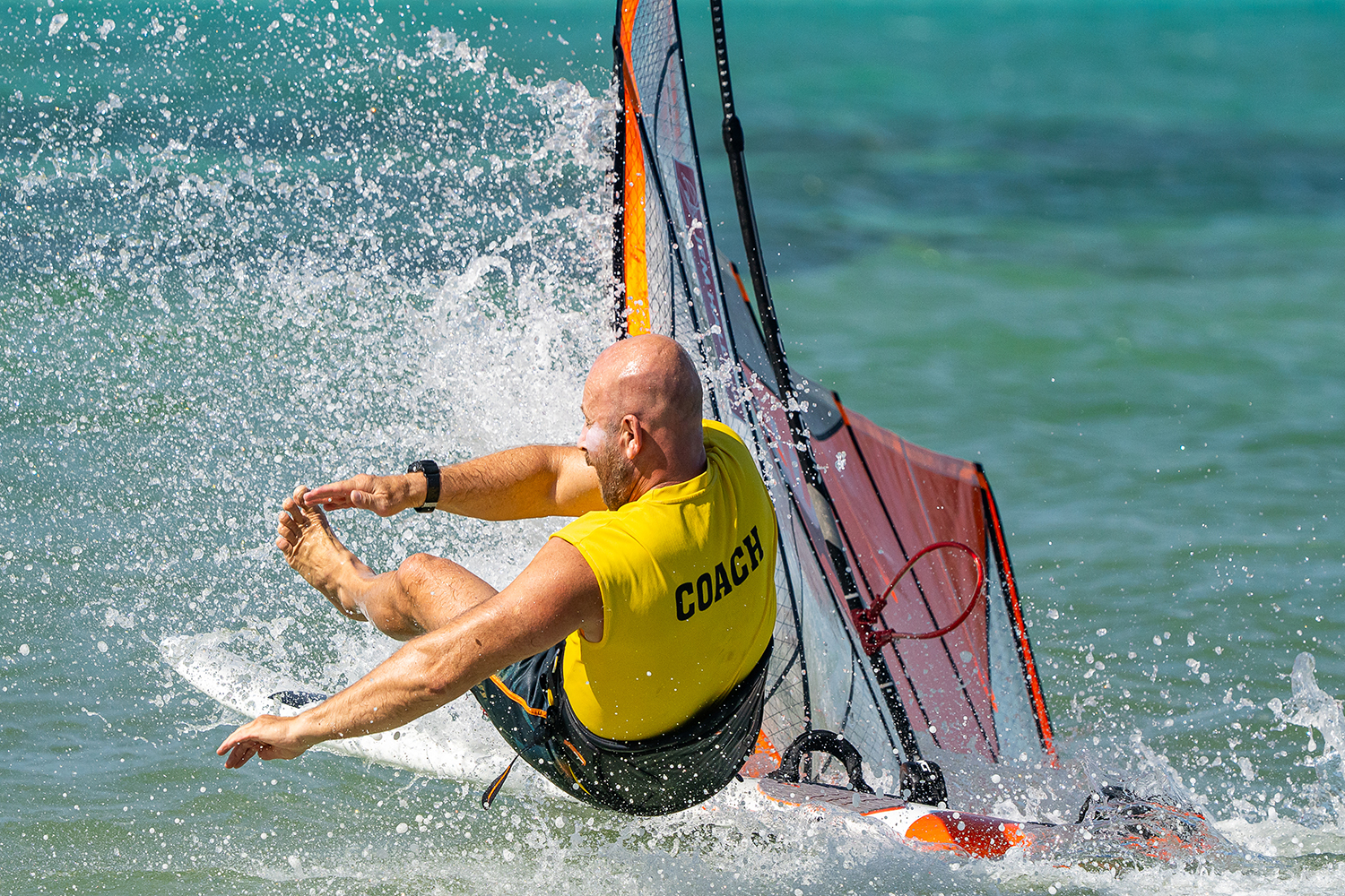 This duck crash comes from not getting the sail light at the start, and then not tipping it forward to keep the mast out of the water - be precise in your prep!