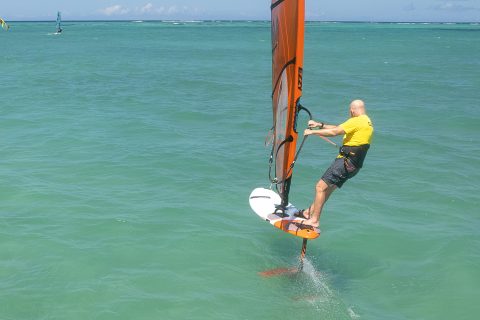 Pulling and pushing, down on front arm and front leg, with my back leg controlling the ride height and my body inboards to control the foil.