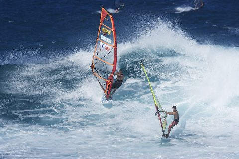 Mark and Josh trading waves at Ho'okipa