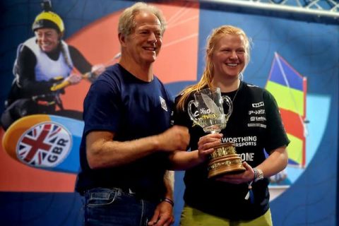Peter Hart on stage with Jenna Gibson at the RYA Dinghy & Watersports Show