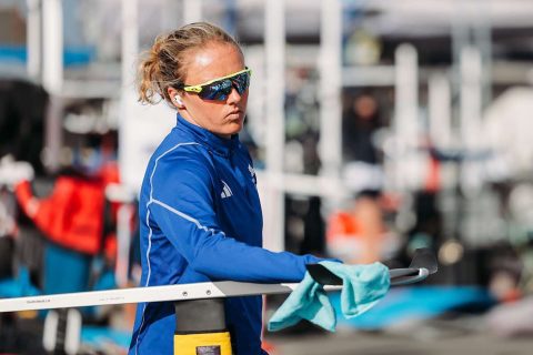 Emma getting pumped up before racing!