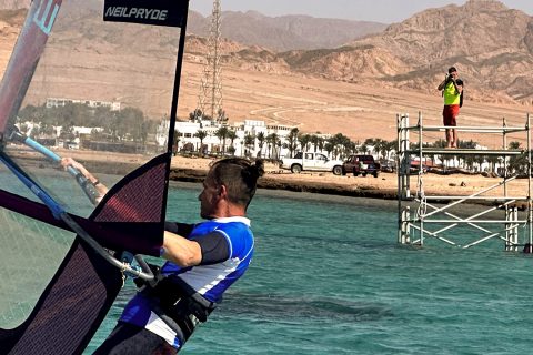 Filming on the tower in Dahab