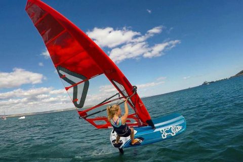 Izzy flying on the foil